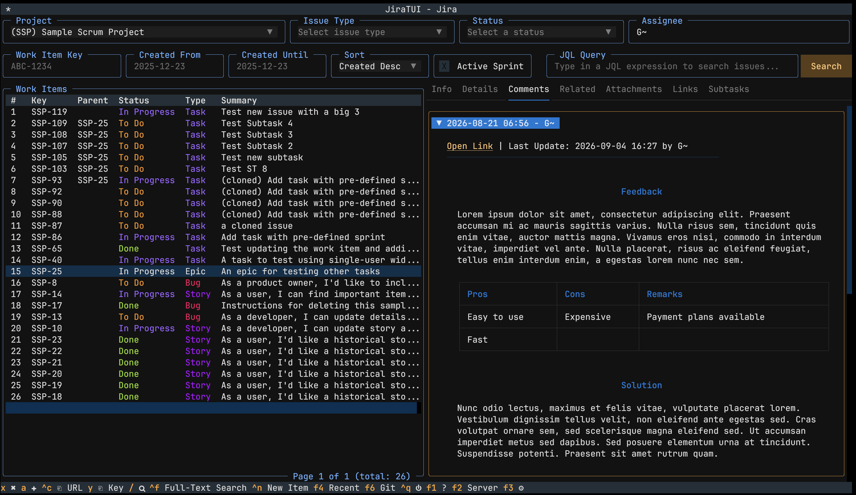 Adding, viewing and deleting comments in JiraTUI