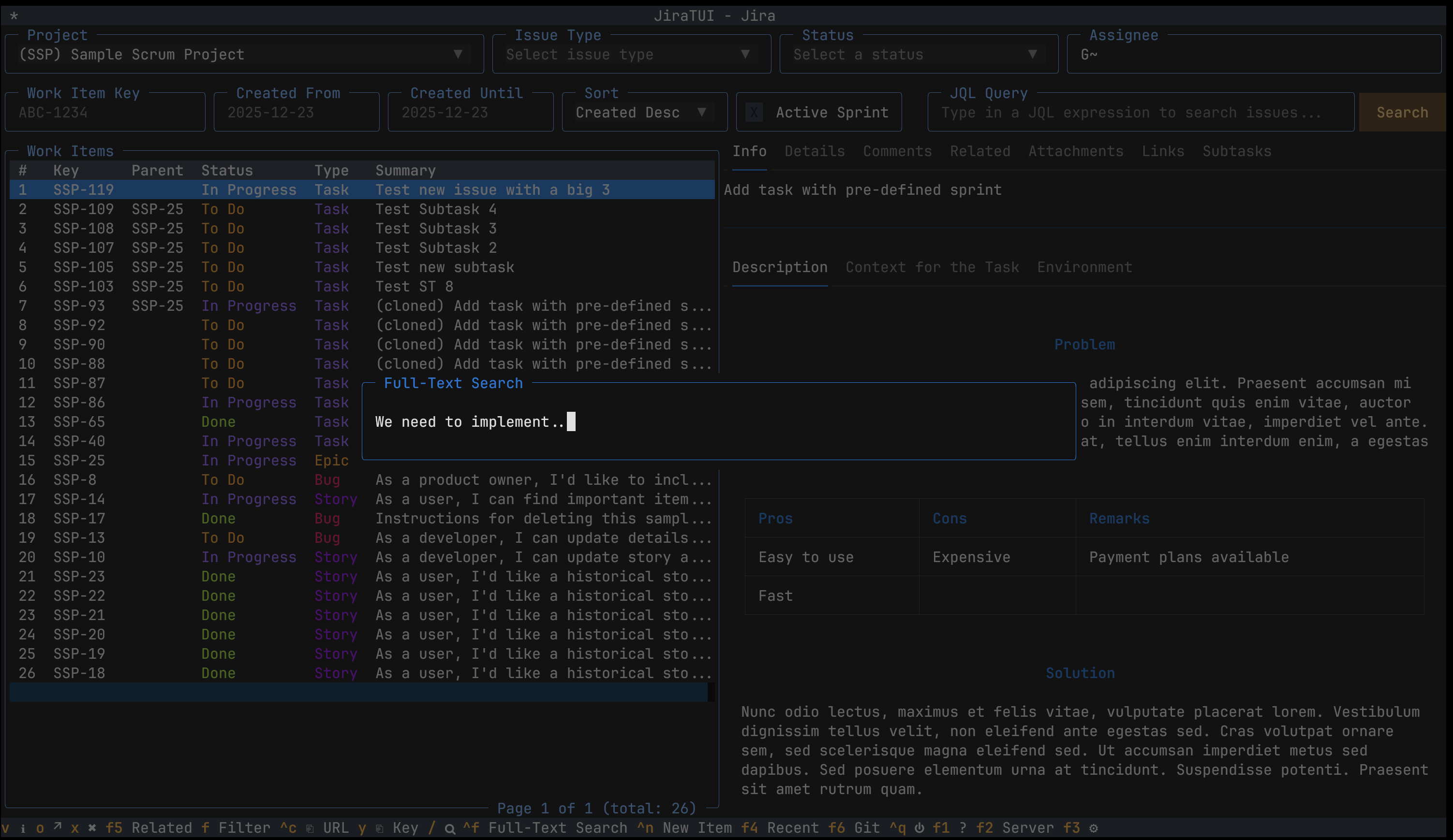 Search work items in Jira using full-text search in JiraTUI