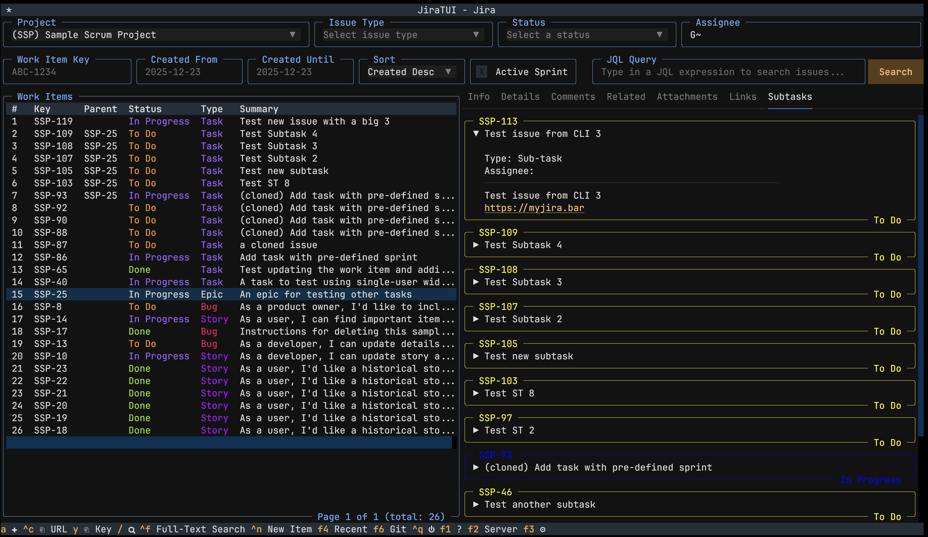 Listing the sub tasks of a task in JiraTUI 